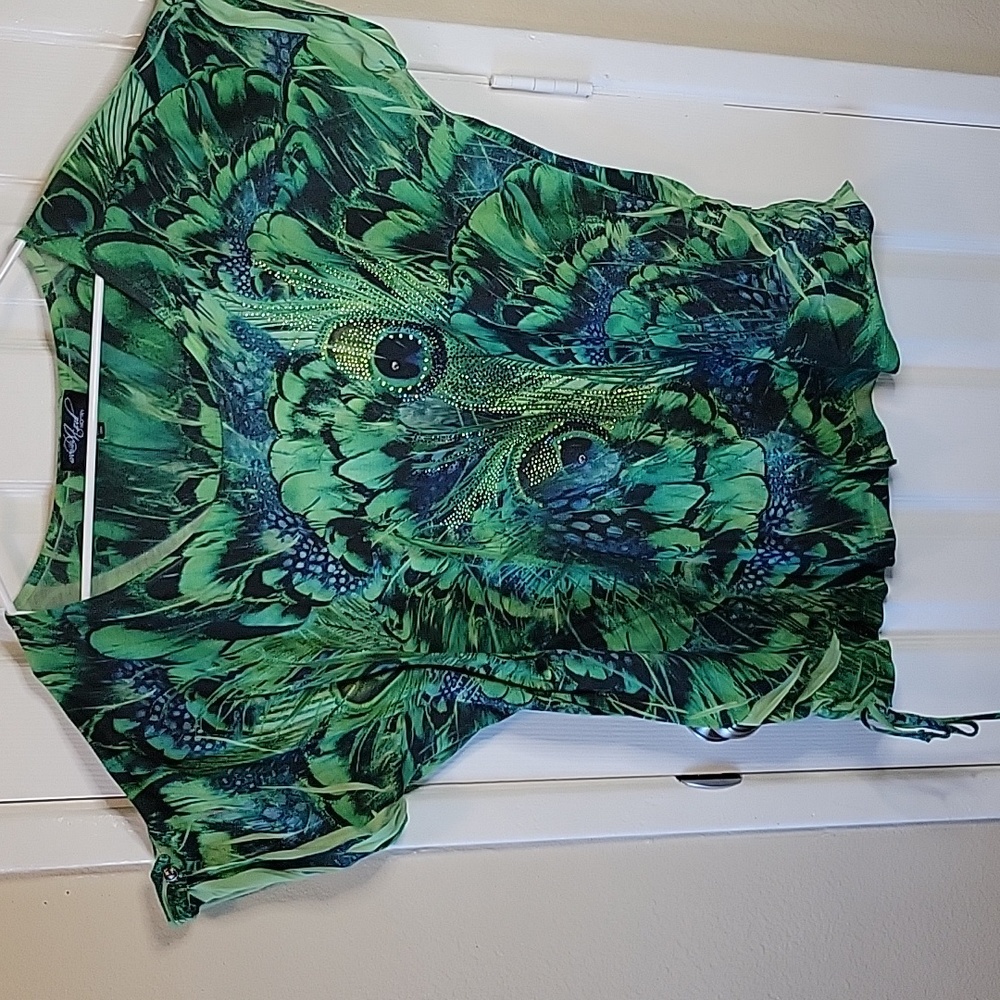 Avenida Azul Peacock Print Blouse 2x